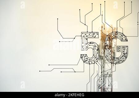 The concept of stepping into 5G communication system Stock Photo