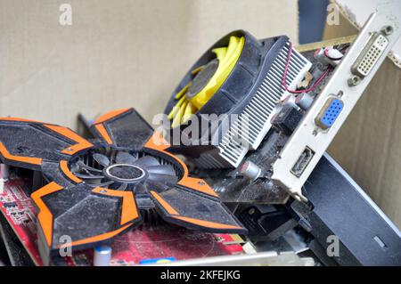 Graphics card, in its old condition, is obsolete technology. Stock Photo