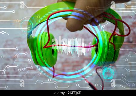 The concept of a sound system that is controlled by Artificial Intelligence (AI) Stock Photo
