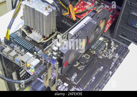 Top view of the motherboard overlooking the devices. Stock Photo