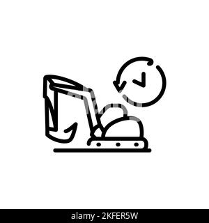 Excavator rental black line icon. Self-prepelled earthmoving machine. Stock Vector