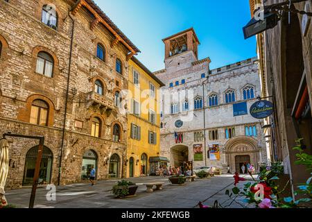 Cityscape of the city of Perugia, the medieval palace which houses the national gallery of Umbria. Perugia, Umbria, Italy, Europe Stock Photo