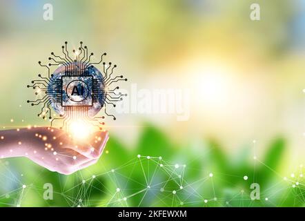Concept Artificial Intelligence (AI) will be important to the world in the future. Stock Photo