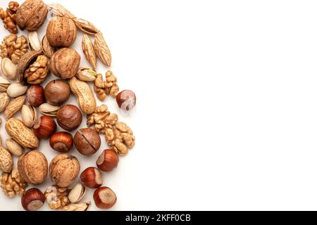 Different nuts on a white background with place for your text Stock Photo