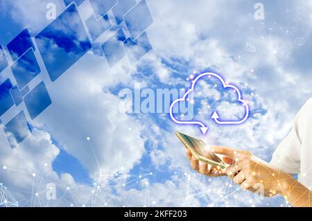 The concept of using online cloud computing is convenient, economical, energy-saving and low-cost. Stock Photo
