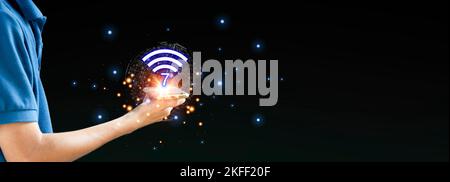 Concept of Wi-Fi 7 or Wi-Fi 7 development, high-speed connection Stock Photo