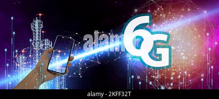 6G network concept, high speed mobile internet New age network, business concept, modern technology internet and network Stock Photo