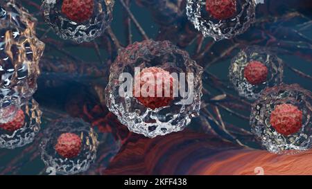 Human cell or Embryonic stem cell, Cells of the body under a microscope on colorful background. Cellular Therapy, Regeneration. 3D render Stock Photo