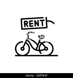 Bicycle rental black line icon. Street transport. 24 hour rent service Stock Vector