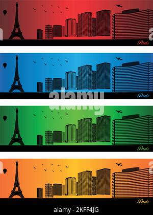 Paris city in a four different colors - illustration,  Town in colors background,  City of Paris Stock Vector