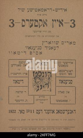 3 eyn akters, c1922. [Publisher: Lipshits Printing; Place: New York]Additional Title(s): In Salun, fun Y. Opatoshu; Rozshinkes mit mandlen, fun Perets Hirshbeyn; Stock Photo