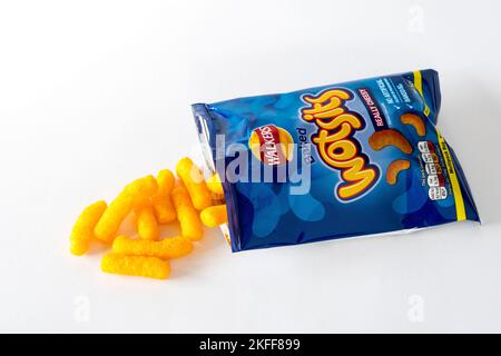 A packet of cheese  flavoured Wotsits, made by Walkers. Stock Photo