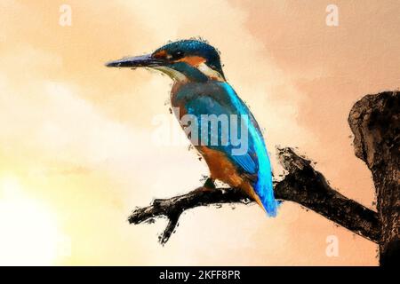 How to paint simple painting of bird sitting on branch