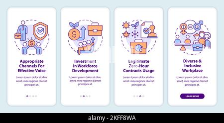 Fair working practices onboarding mobile app screen Stock Vector