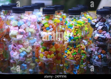 five-color cotton candy, multi-colored nuggets in ho thi ky street food, ho chi minh city, vietnam Stock Photo