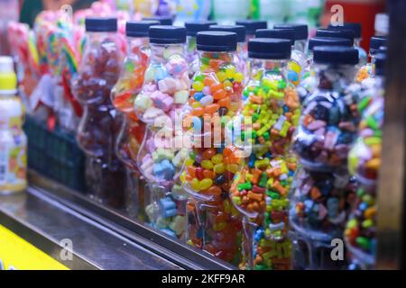 five-color cotton candy, multi-colored nuggets in ho thi ky street food Stock Photo