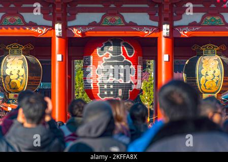 TOKYO - DEC 31: Crowd of people tourists and citizens of Tokyo at Asakusa Kannon Temple and Sensoji in Tokyo on December 31. 2016 in Japan. It is one Stock Photo