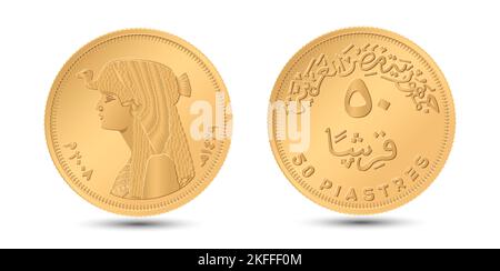 50 piastres. Reverse and obverse of Egyptian fifty piastres coin in vector illustration. Stock Photo
