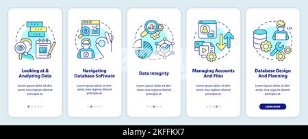 Data management skills onboarding mobile app screen Stock Vector