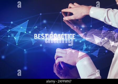 Businessman touching huge screen concept Stock Photo