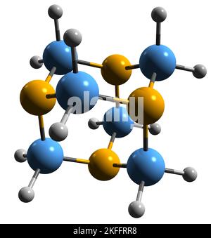 3D image of Hexamethylenetetramine skeletal formula - molecular chemical structure of methenamine isolated on white background Stock Photo