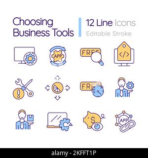 Choosing business tools RGB color icons set Stock Vector
