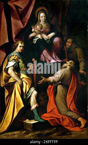 Madonna and Child with St. Vitalis, St. Jerome and St. Francis of Assisi 1598-1626  by Procaccini, Camillo, (c.1560-1629), Italy, Italian, Stock Photo