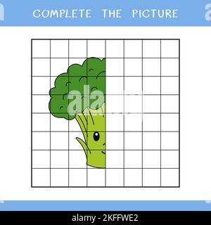 Complete the picture of cute broccoli. Simple educational game for kids Stock Photo