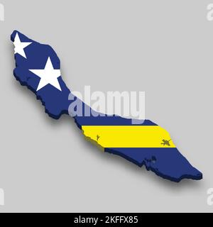 3d isometric Map of Curacao is a region of Netherlands with national flag Stock Vector