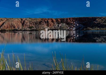 A beautiful lack in the middle of the desert, Bottomless Lake New Mexico Stock Photo