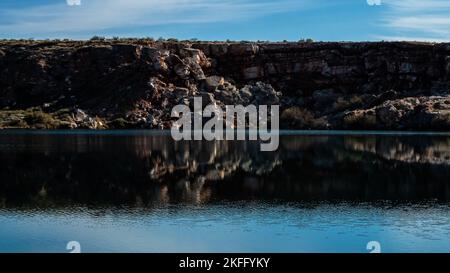 A beautiful lack in the middle of the desert, Bottomless Lake New Mexico Stock Photo