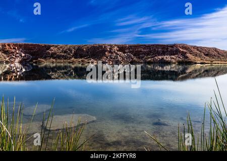 A beautiful lack in the middle of the desert, Bottomless Lake New Mexico Stock Photo