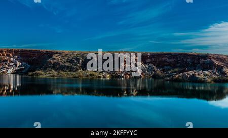 A beautiful lack in the middle of the desert, Bottomless Lake New Mexico Stock Photo