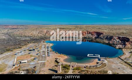 A beautiful lack in the middle of the desert, Bottomless Lake New Mexico Stock Photo