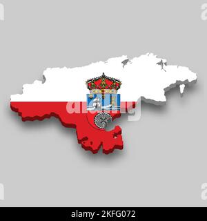3d isometric Map of Cantabria is a region of Spain with national flag Stock Vector