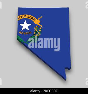 3d isometric Map of Nevada is a state of United States with national flag Stock Vector