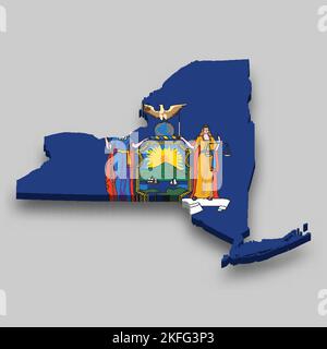 Isometric map and flag of New York. 3D isometric shape of New York ...