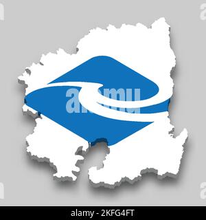 3d isometric Map of North Gyeongsang is a region of South Korea with national flag Stock Vector