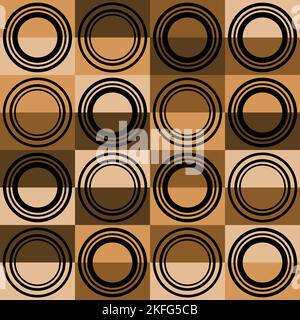 Brown geometric design with circles and squares Stock Vector