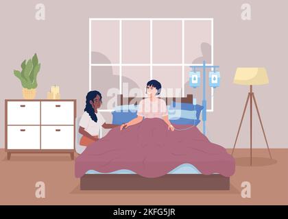 Patient with drop counter at home flat color vector illustration Stock Vector