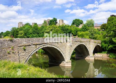 Ludlow Shropshire Ludlow castle above Dinham Bridge crossing the River Teme Ludlow Shropshire England UK GB Europe Stock Photo