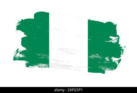 Stroke brush painted distressed flag of nigeria on white background Stock Photo