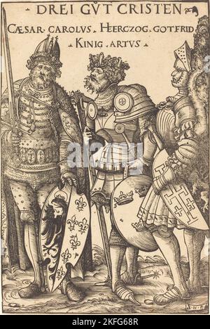 Charlemagne, Arthur and Godfrey, 1516. Stock Photo