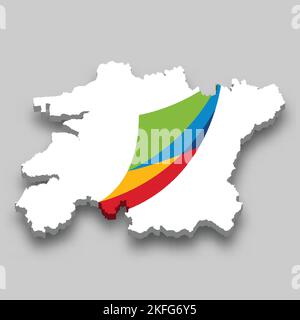 3d isometric Map of North Jeolla is a region of South Korea with national flag Stock Vector