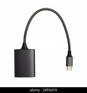 Miniature card reader with cord type-c isolated on white background, top view Stock Photo