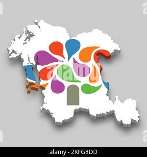 3d isometric Map of South Chungcheong is a region of South Korea with national flag Stock Vector