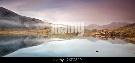 Misty mountains in Snowdonia National Park