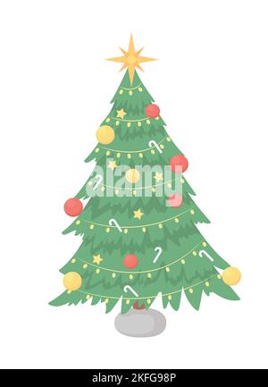 Christmas tree with star topper semi flat color vector object Stock Vector