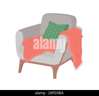 Cozy armchair with blanket semi flat color vector object Stock Vector