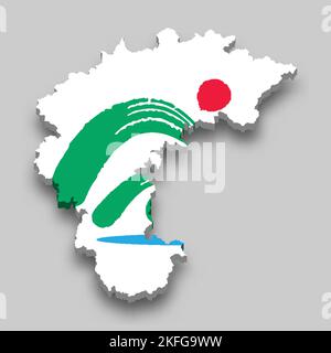 3d isometric Map of North Chungcheong is a region of South Korea with national flag Stock Vector